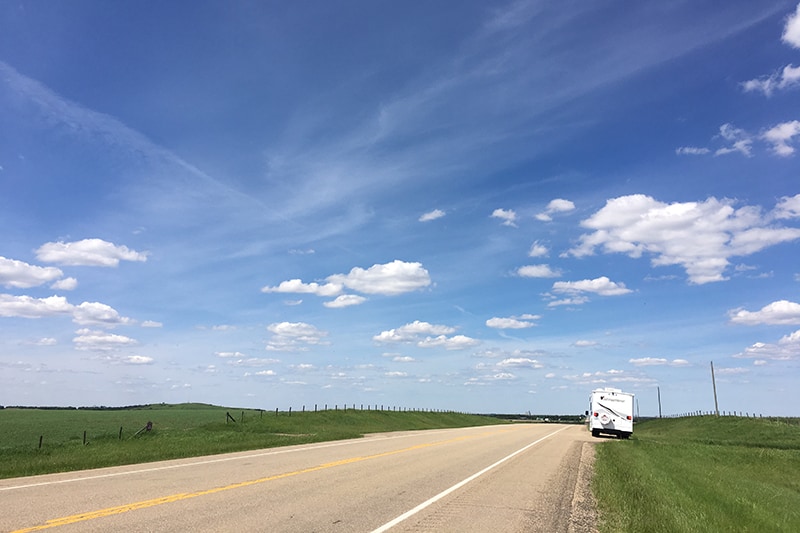 RV parked on the side of the road in Alberta