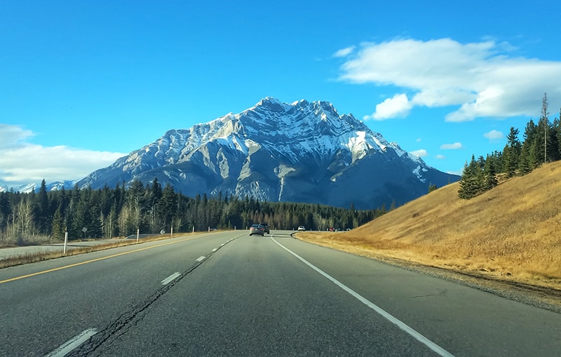 The view of the mountains driving into Banff National Park.