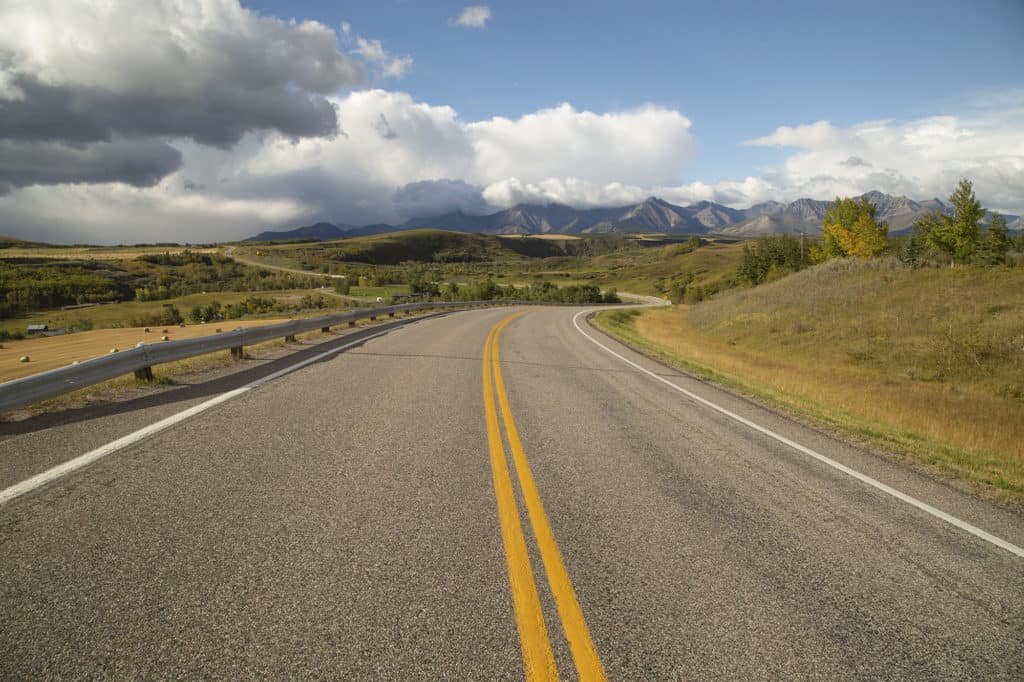 Windy road to Waterton Lakes National Park