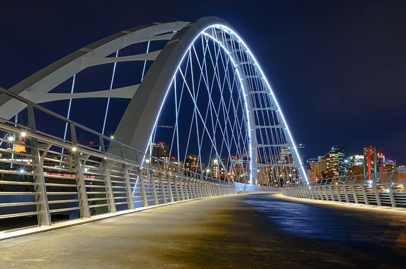 The Walterdale Bridge at night in Edmonton, Alberta