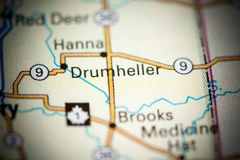 Drumheller on the Alberta map.