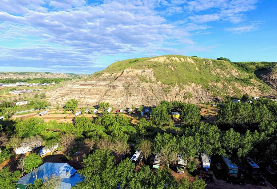 An aerial view of Dinosaur RV Park