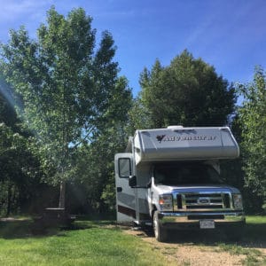 RV parked in a Drumheller camping spot