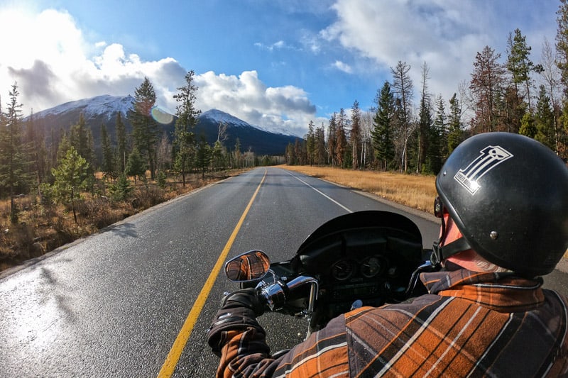 See Jasper, Alberta on a motorcycle