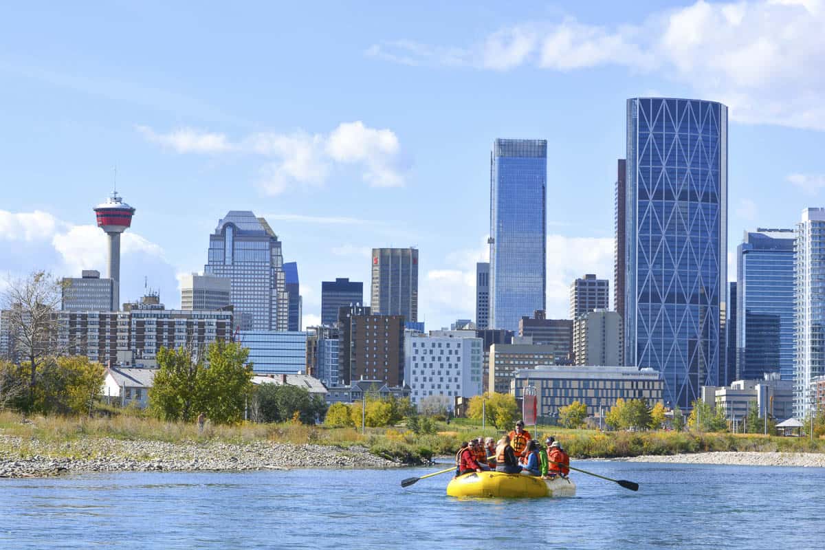 Rafting down the Bow River in Calgary