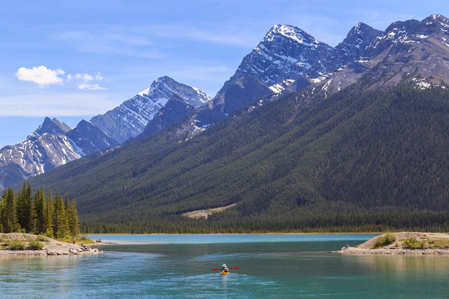 A kayaker on Spray Lakes near Canmore