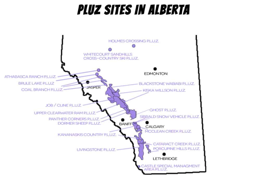 Map of PLUZ sites in Alberta