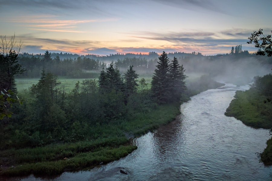 An early morning mist from Burbank Campground outside of Blackfalds, AB