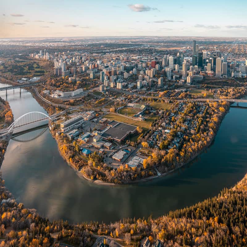 An aerial image of downtown Calgary