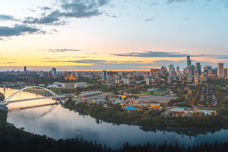 An aerial view of the Edmonton river valley