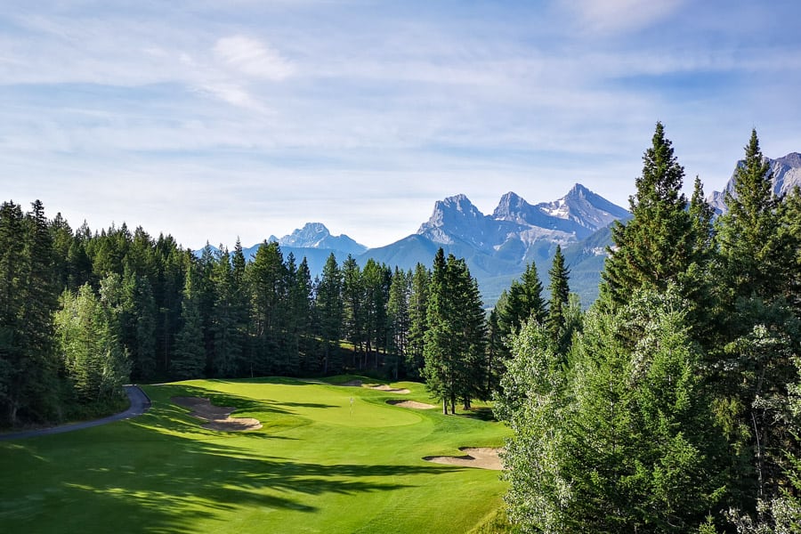 The iconic Silver Tip Golf resort with the Three Sisters in the background.