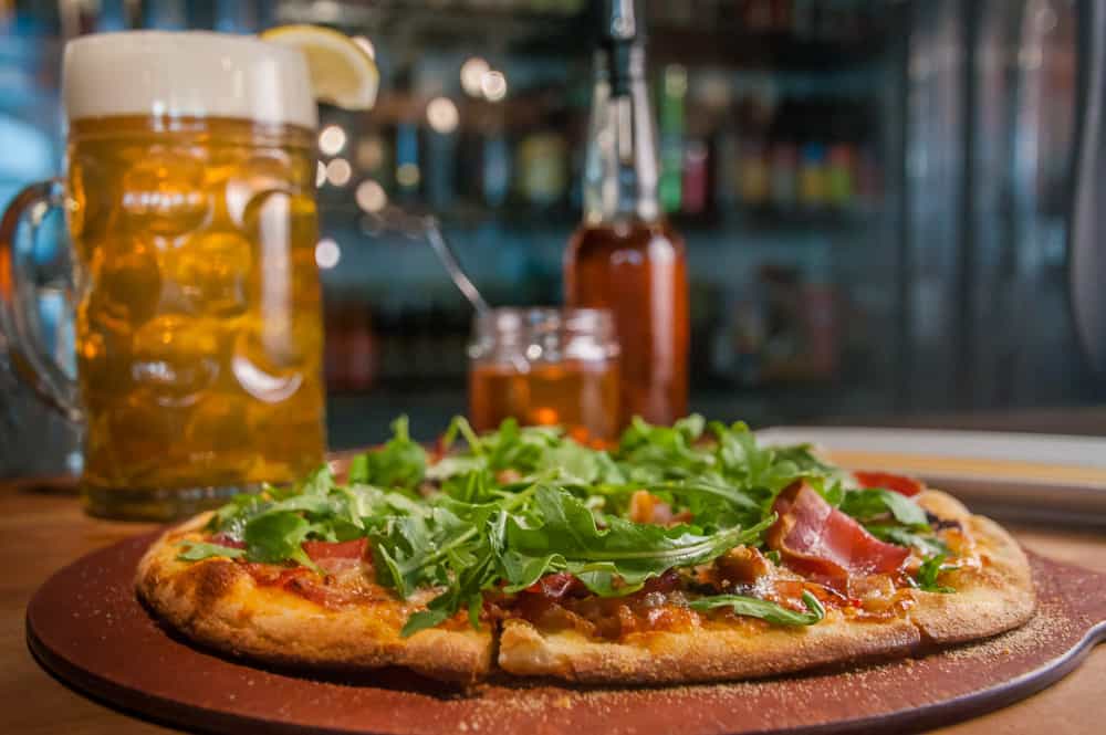 Pizza and beer at Bear Street Tavern in Banff, Alberta