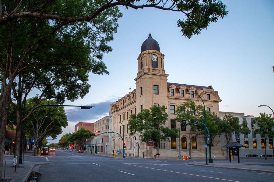 Downtown Lethbridge at dusk