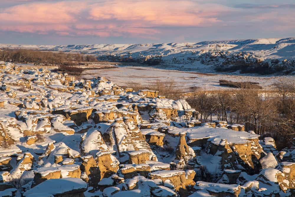 Writing-on-Stone Provincial Park in winter.