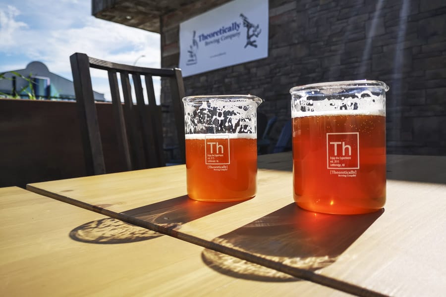 Beers on the patio at Theoretically Brewing Company Lethbridge