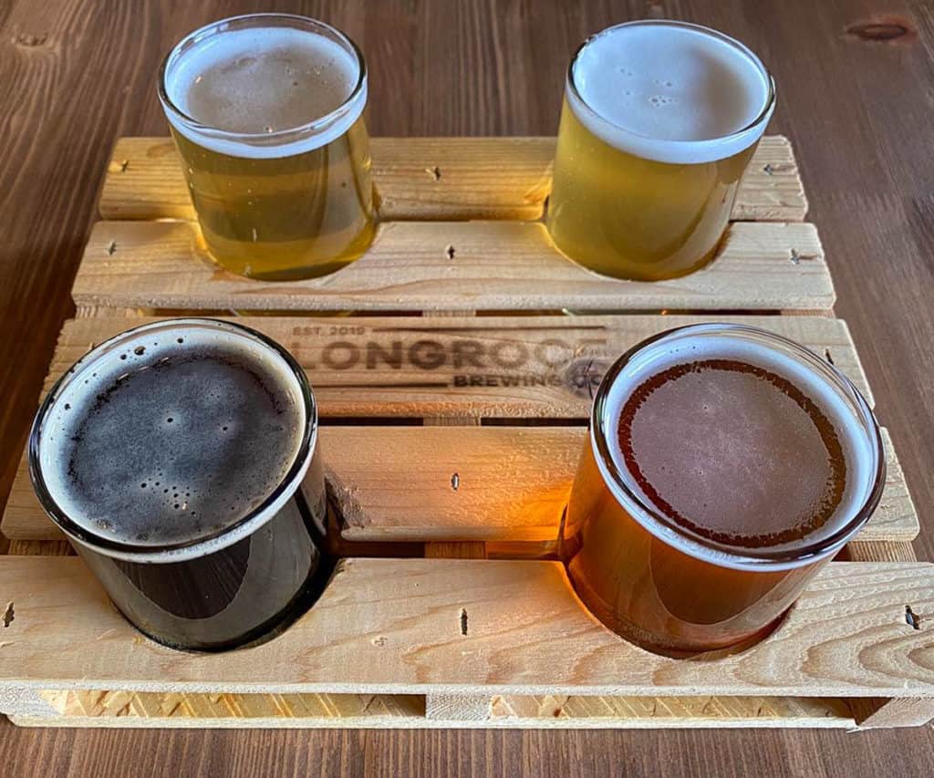 Flight pallets at Longroof Brewing Co.