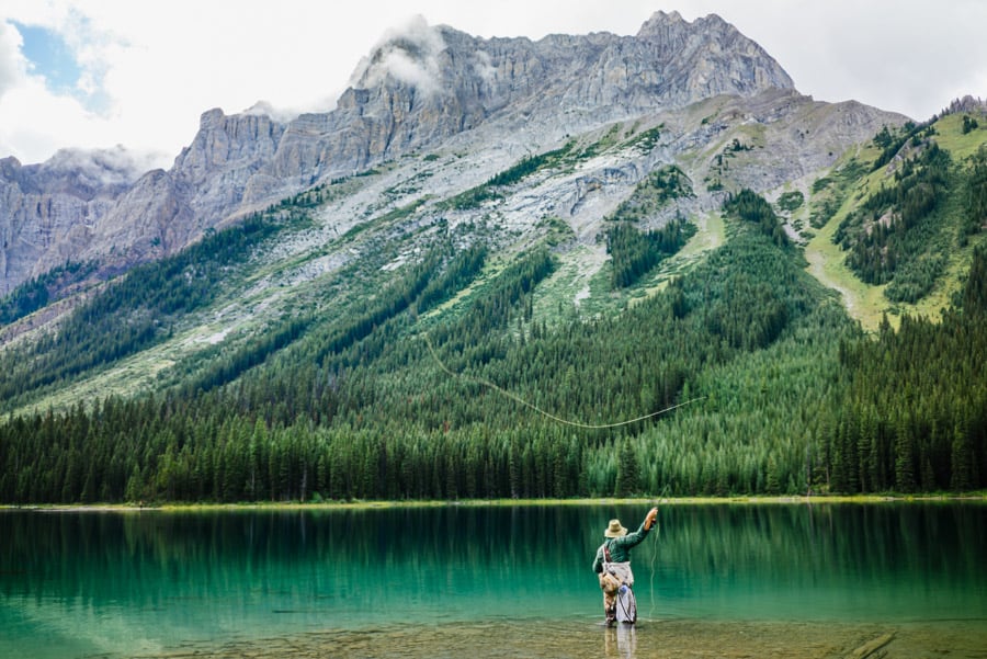 Man fly fishing at Marvel Lake