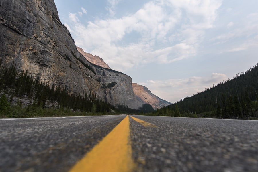 Yellow Lines on Icefields Parkway