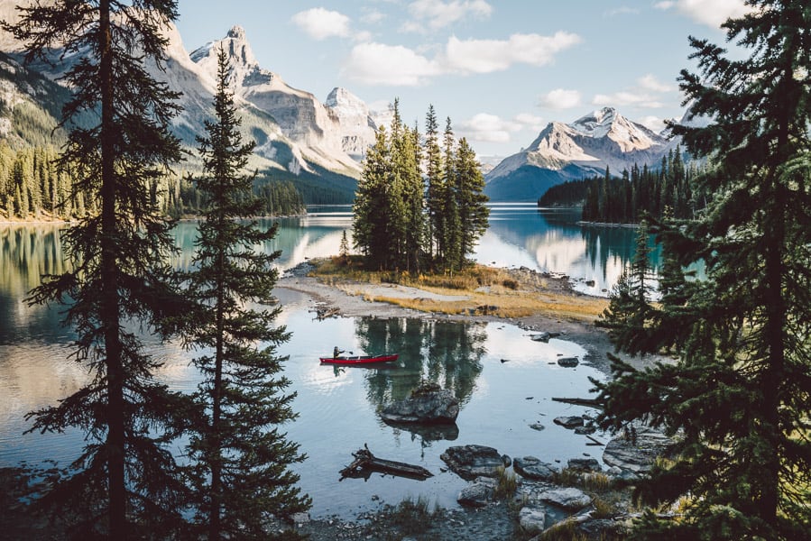 Canoeing on Maligne Lake