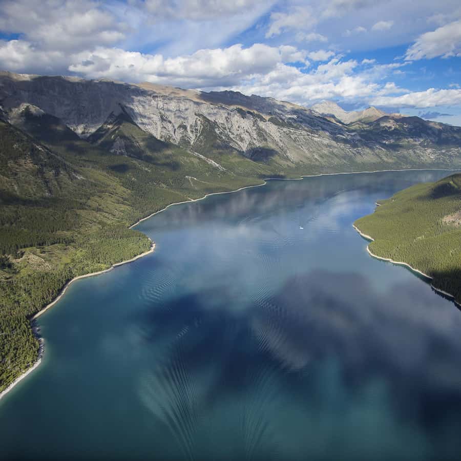 Aerial view of Lake Minnewanka