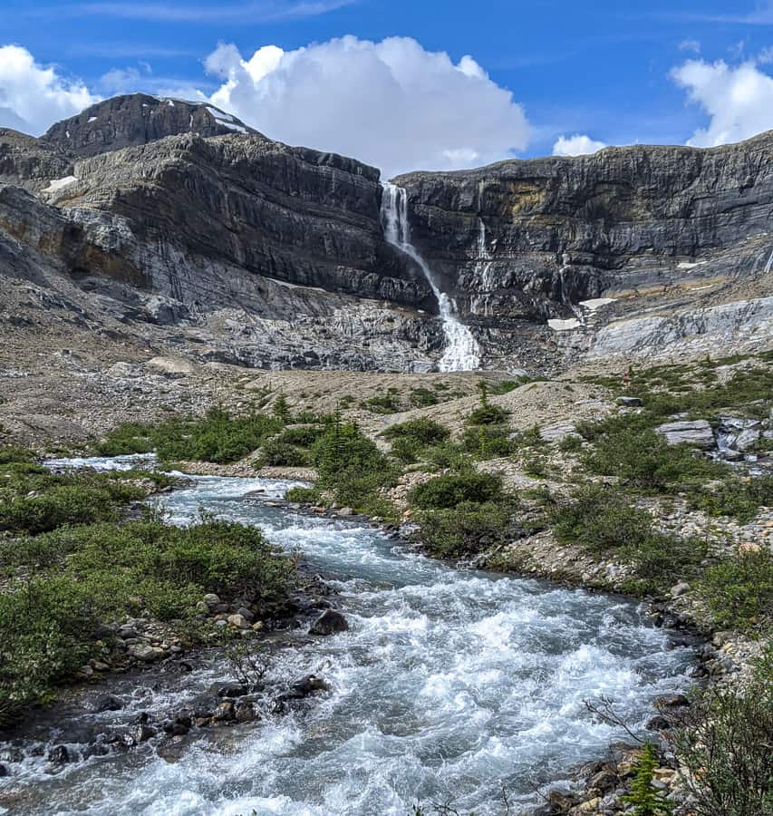 A popular hike to Bow Glacier falls is a reason this is one of the most popular waterfalls in Alberta.