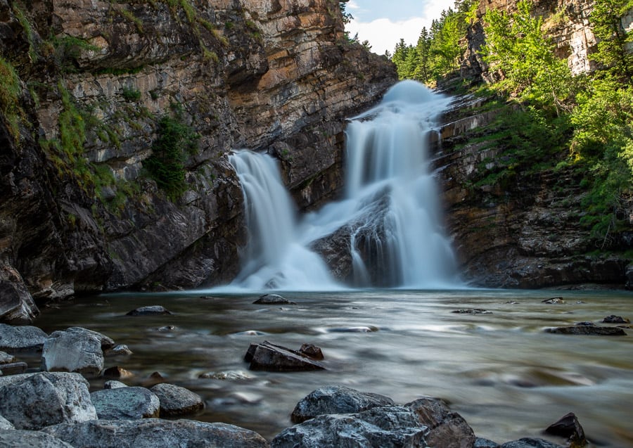 Cameron Falls in Waterton Lakes National Park is a very popular waterfall in Alberta