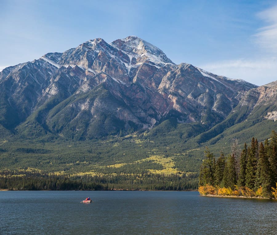 Canoe on Pyramid Lake in Jasper National Park