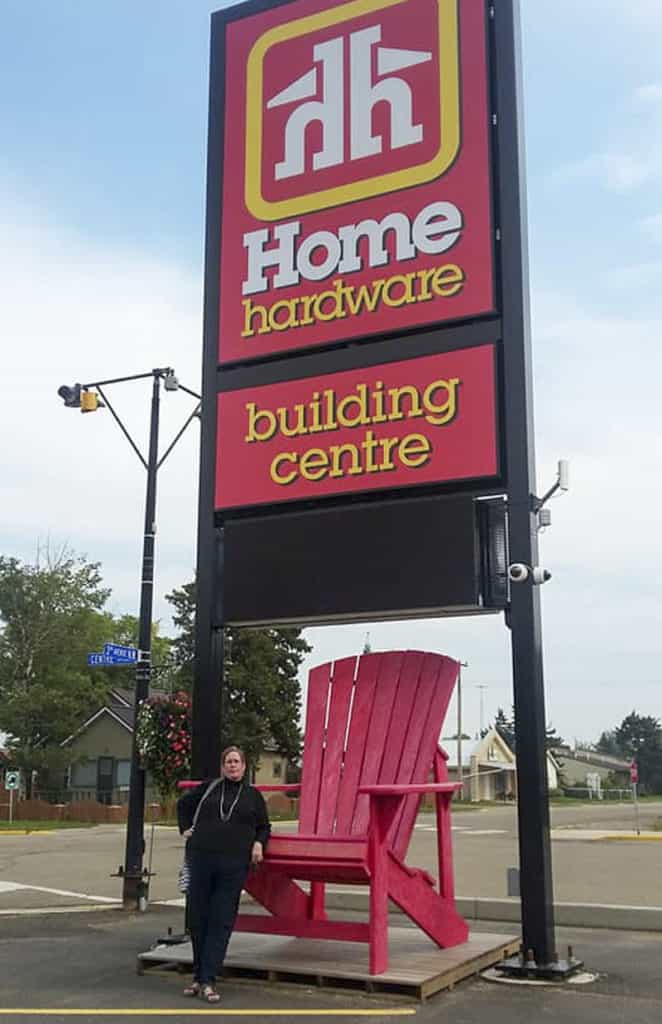 Home Hardware Sign and Big Chair