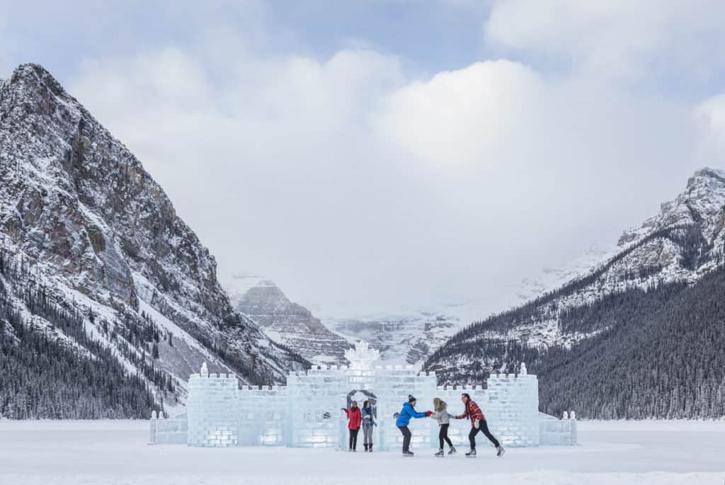 Ice Skating at Lake Louise in front of the Ice Castle.