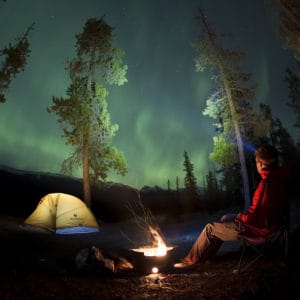 Camping under the Northern Lights in Alberta