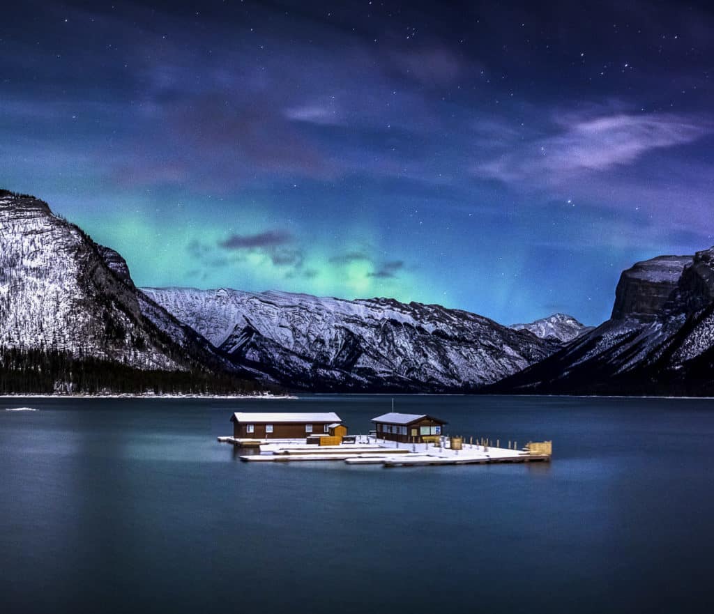 Northern Lights in Banff National Park over Lake Minnewanka