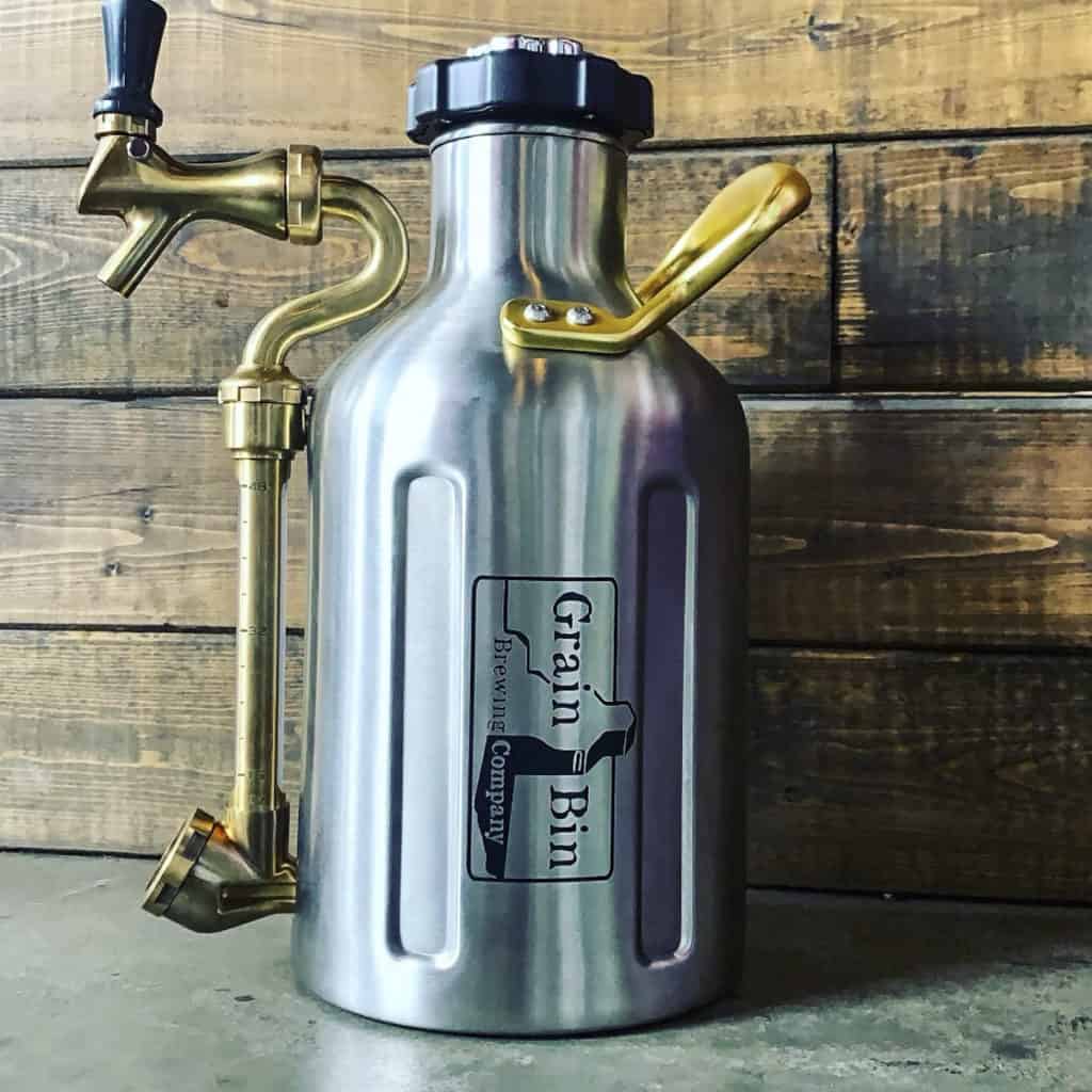 A growler from Grain Bin Brewing