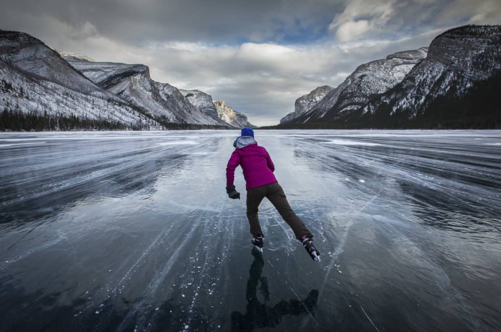 Ice skating on Lake Minnewanka