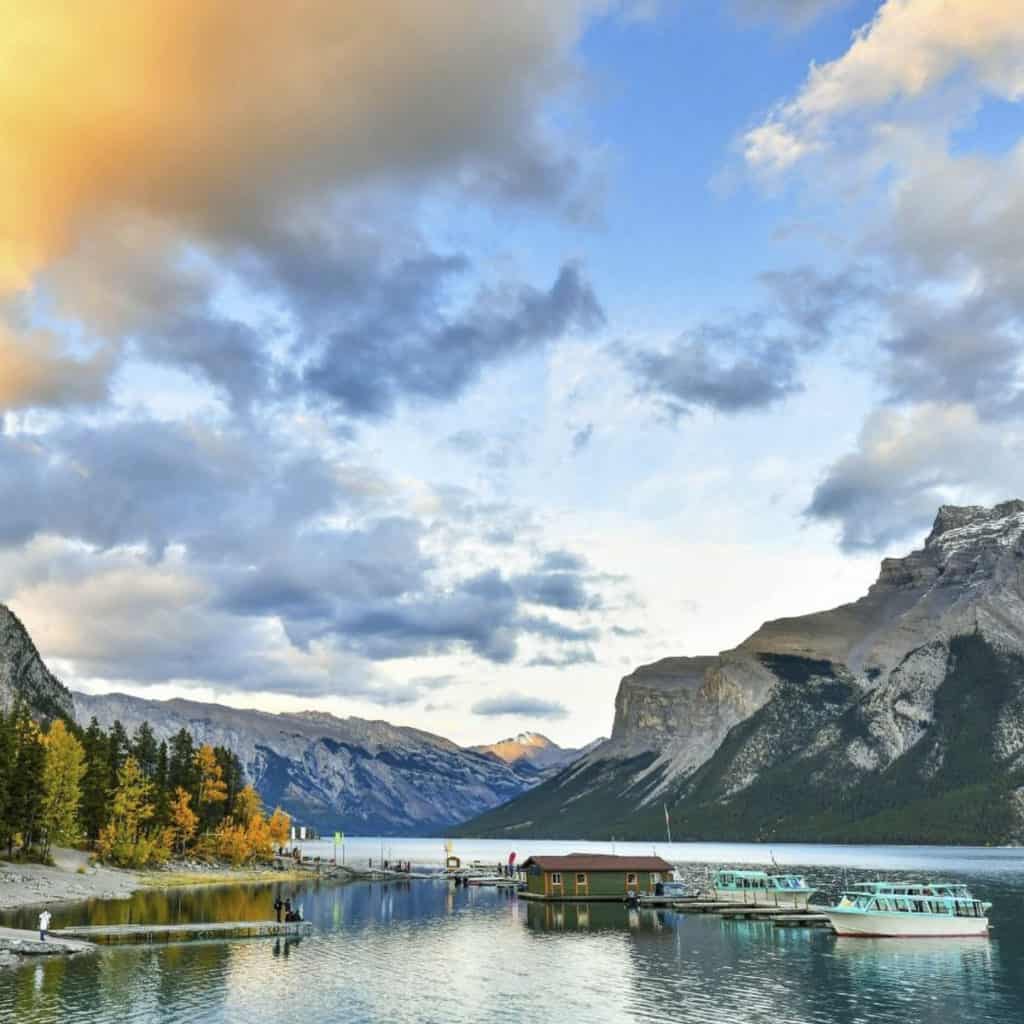 The still water reflections at Lake Minnewanka. 