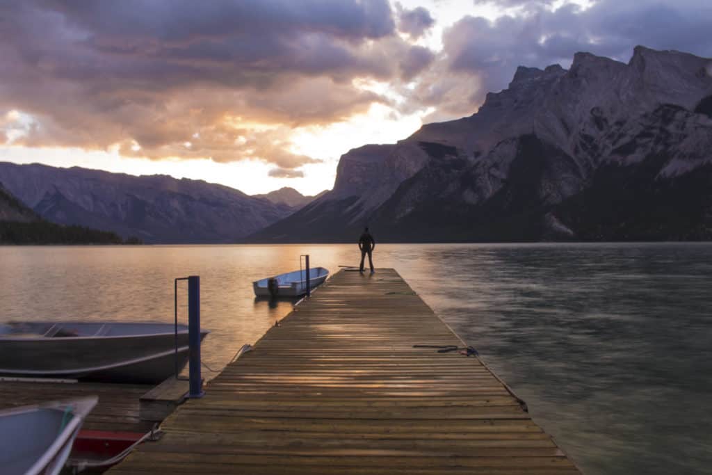 Lake Minnewanka at sunrise.