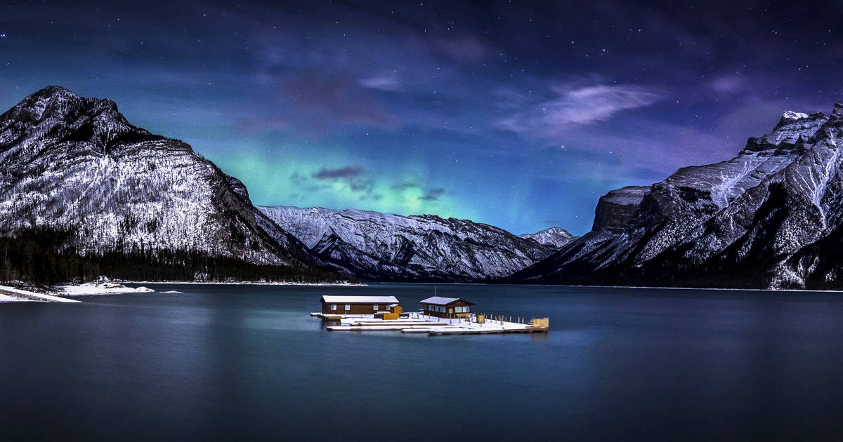 Northern Lights Above Lake Minnewanka