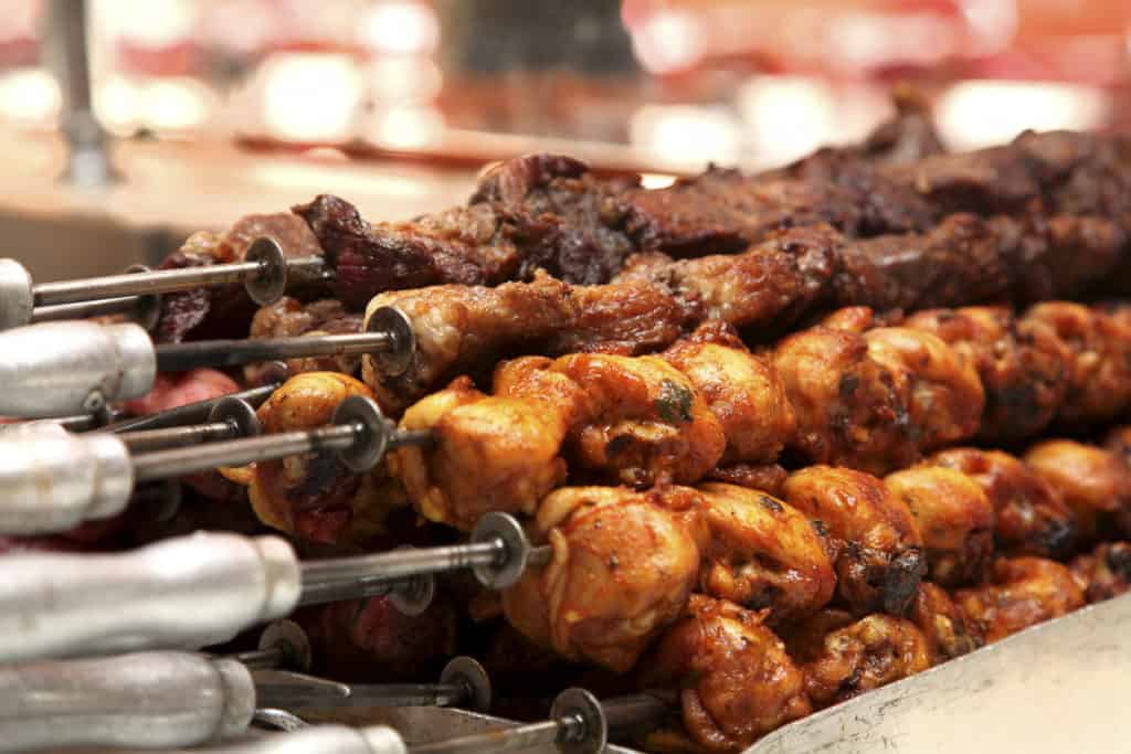 Skewers of meat at a Brazillian steakhouse