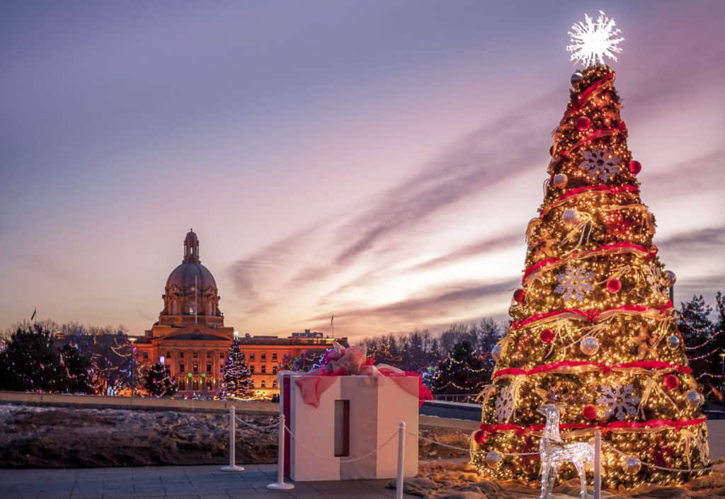 The Christmas light display at the Alberta Legislature