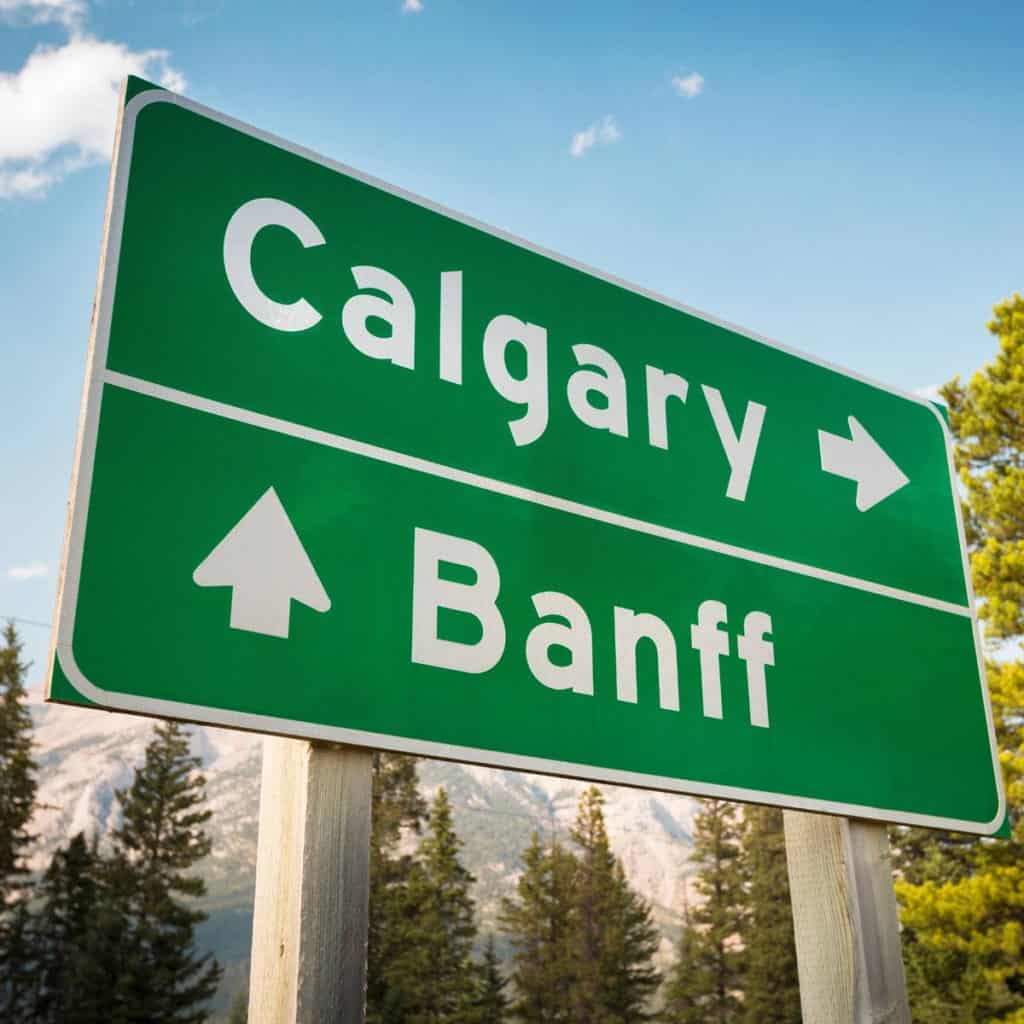 Calgary and Banff road sign