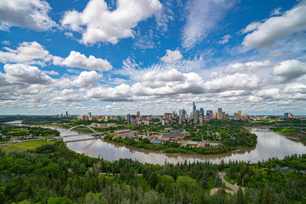 An aerial view of the Edmonton River Valley