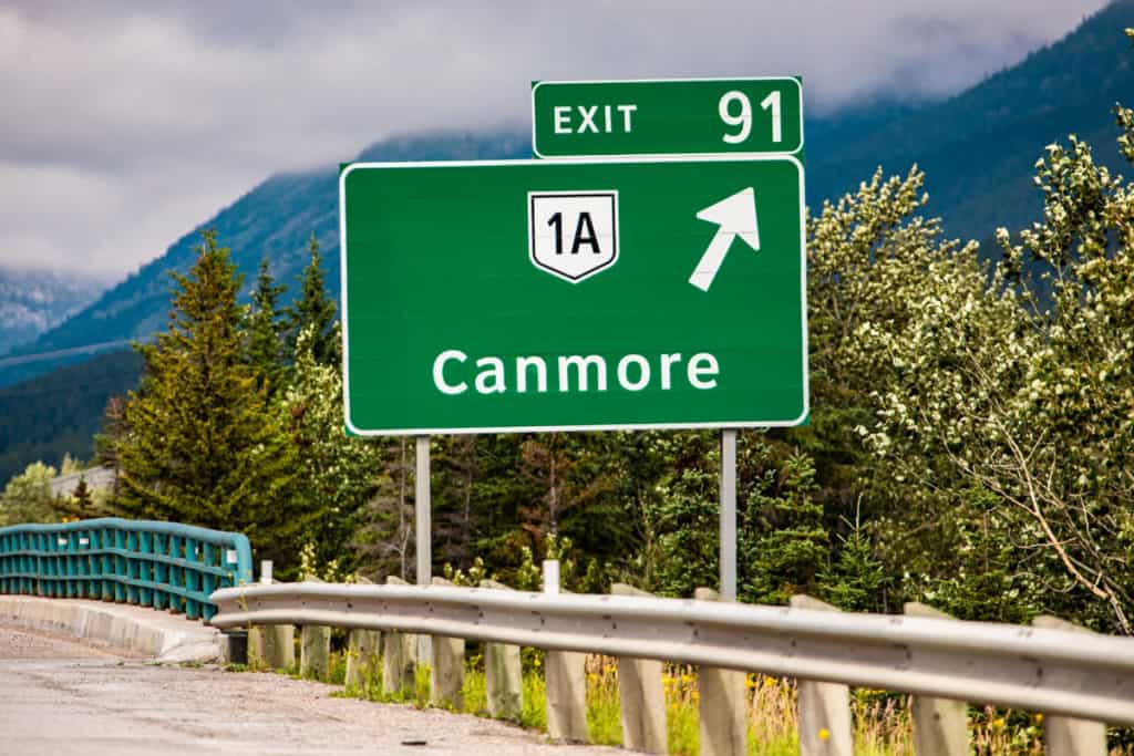 The sign to Canmore, Alberta