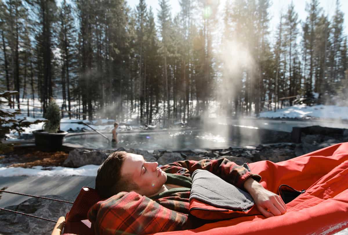 The hammocks at the Kananaskis Nordic Spa