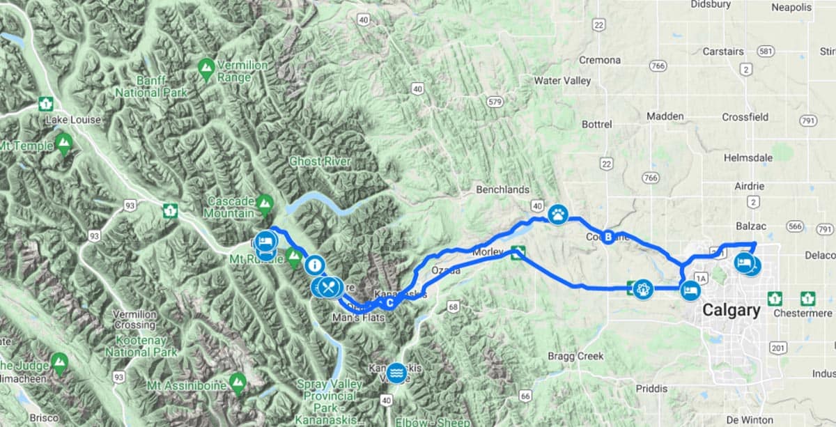 Banff Road Map   Calgary To Banff Map 