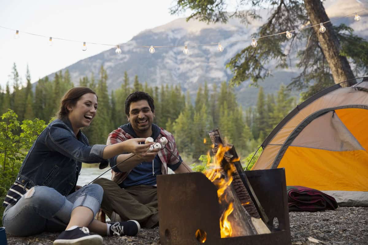 Couple camping near Canmore