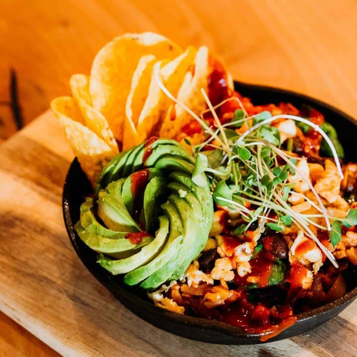 Vegan huevos rancheros from Monki Bistro in Calgary. 