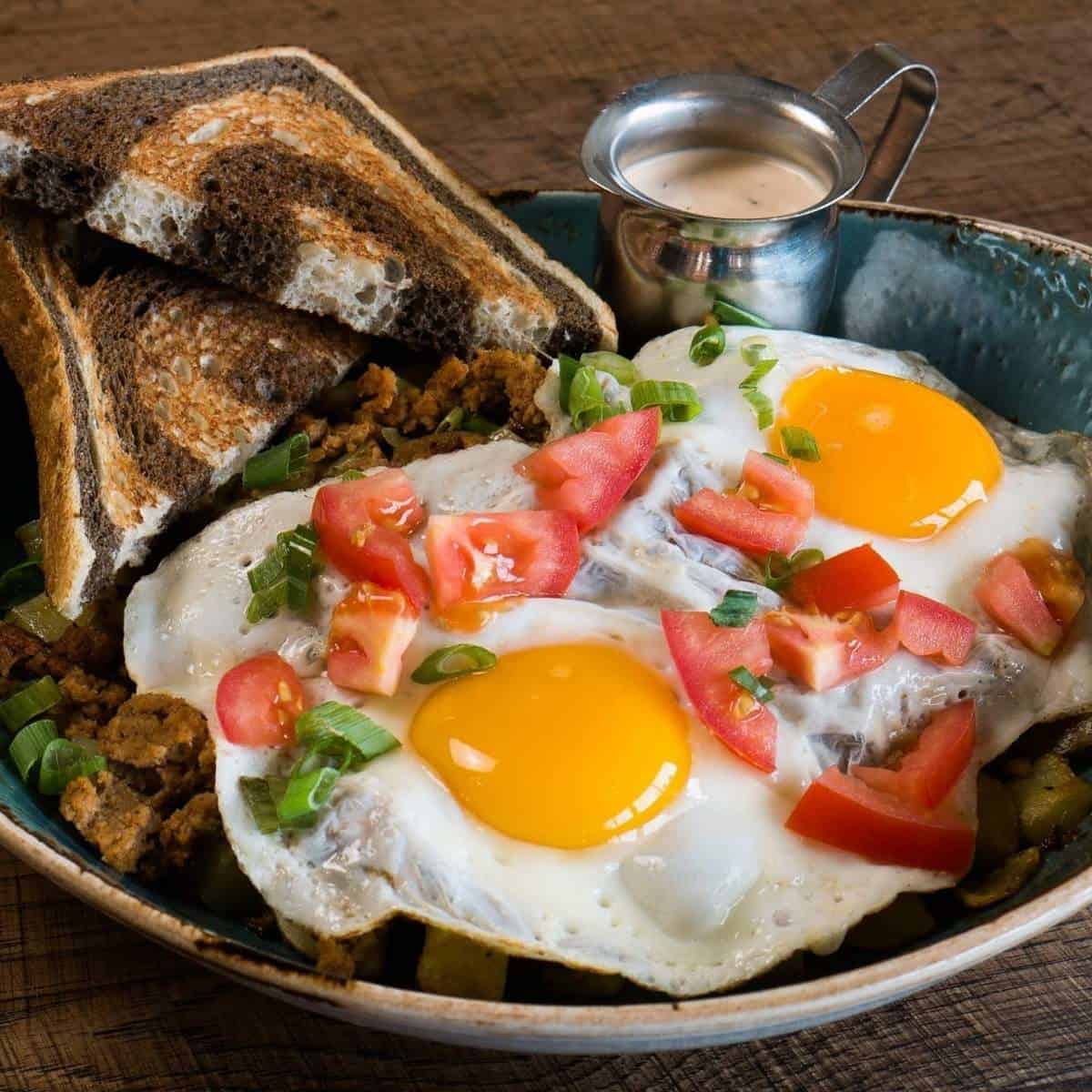 Fresh egg and toast brunch dish from Red's Diner in Calgary.