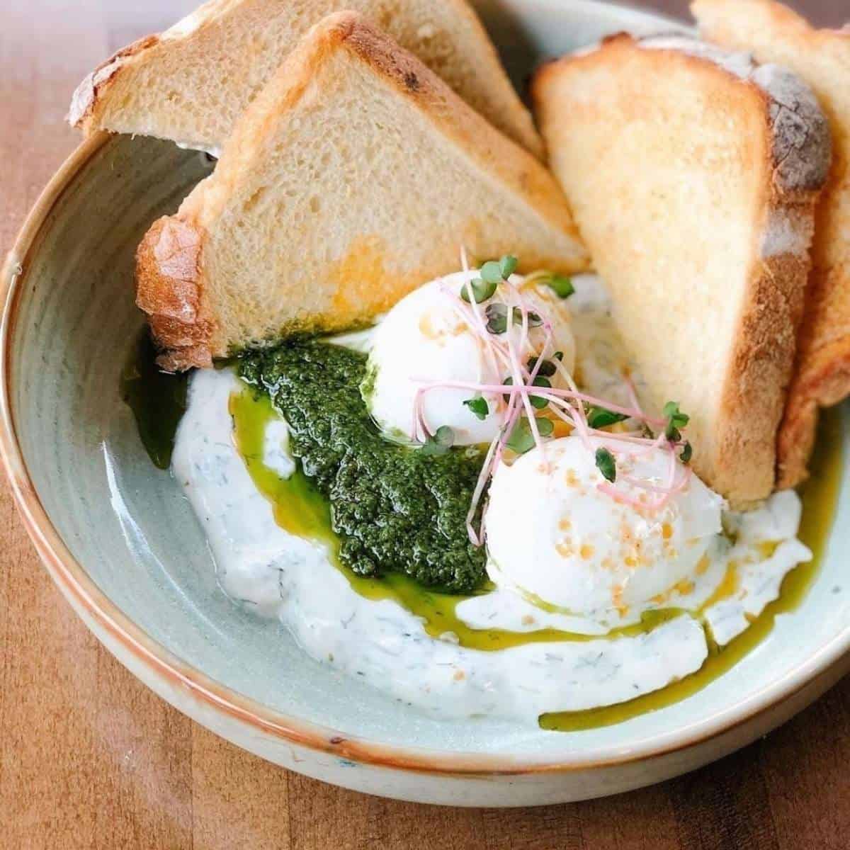 Brunch dish with eggs and toast from Starbelly Open Kitchen in Calgary. 