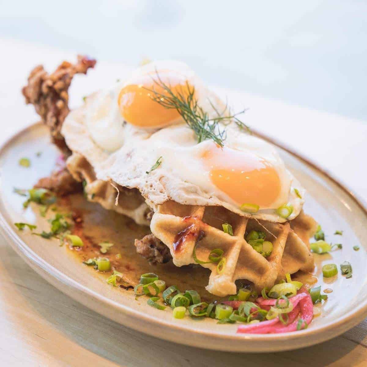  Korean fried chicken and waffles from ZCREW Cafe in Calgary.