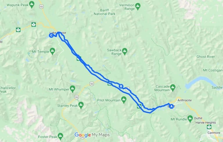 The BEST Ways To Get From Banff To Lake Louise For 2024   Banff To Lake Louise Map 768x490 