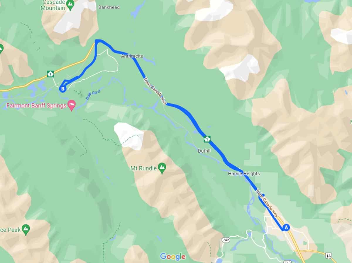 Canmore-to-Banff-Map